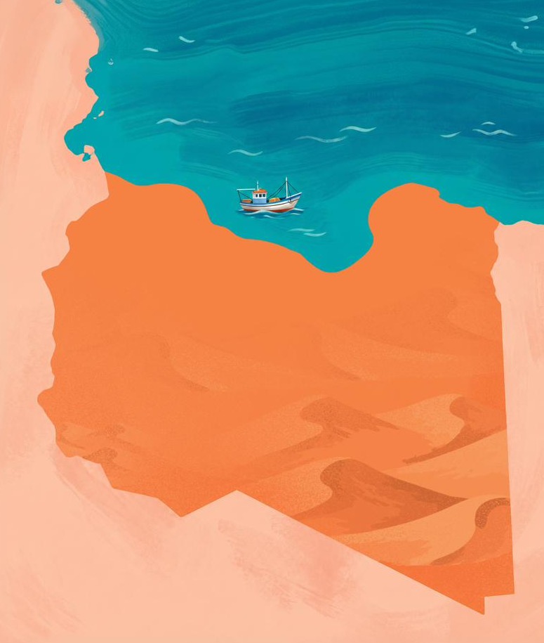 Hand-painted map of Libya
